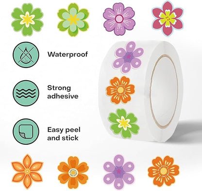 500pcs Flower Stickers for Teens Spring Summer Roll Sticker Waterproof and Sun-Proof Flower Roll Sticker for Scrapbooks Envelopes Cards Gift Boxes Party Supply Decoration
