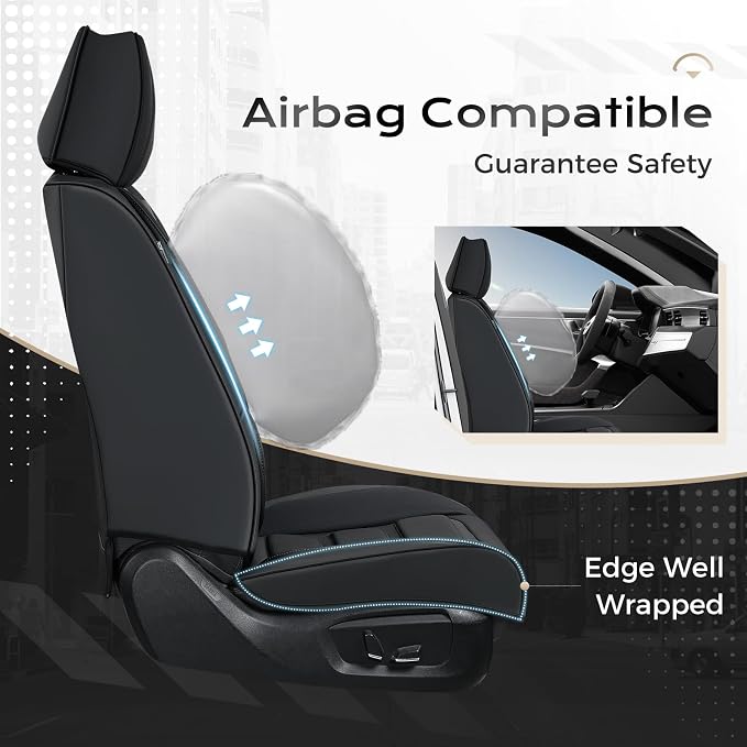 Coverado Car Seat Covers, Front Covers for Cars, Car Seat Cover Front Seats, Automotive Seat Cover, Waterproof, Leather Car Seat Cushion, Universal Interior Covers Seat Protectors for Most Cars Black
