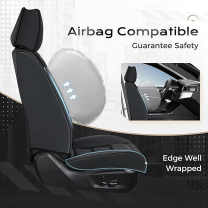 Coverado Car Seat Covers, Front Covers for Cars, Car Seat Cover Front Seats, Automotive Seat Cover, Waterproof, Leather Car Seat Cushion, Universal Interior Covers Seat Protectors for Most Cars Black