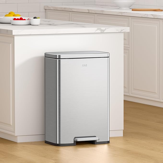 EKO Madison Brushed Stainless 25L+20L Dual Compartment Step Trash Can