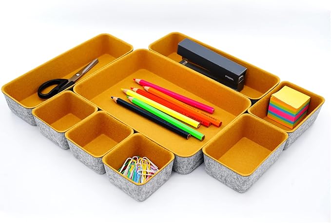 Welaxy Felt Desk Drawer Organizer Trays, 8-Piece Storage Bins