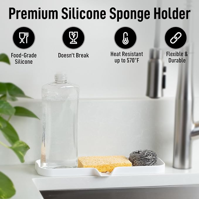 Zulay Kitchen Large Silicone Sponge Holder – Flexible Sink Organizer Tray
