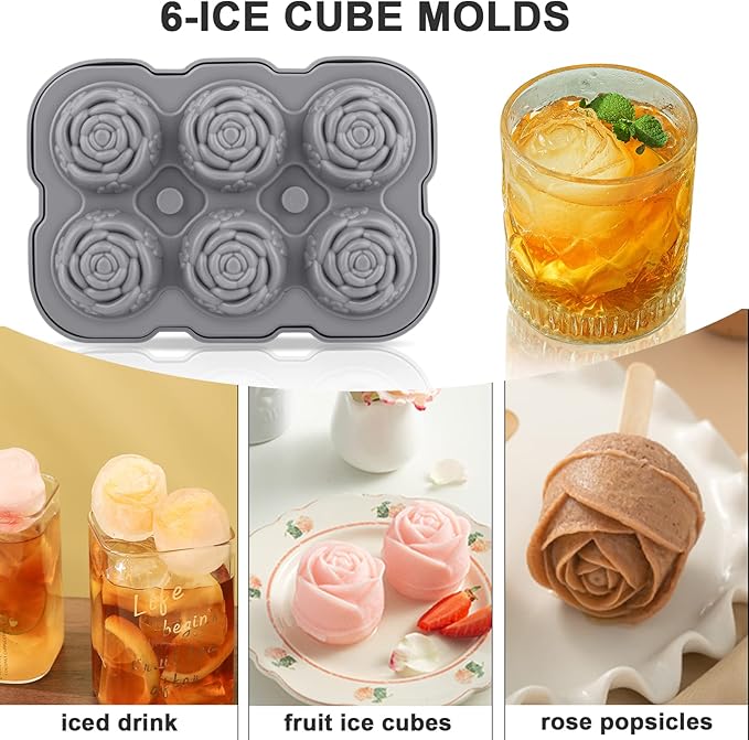 Ice Cube Tray, Mikiwon 2 inch Rose Ice Cube Trays