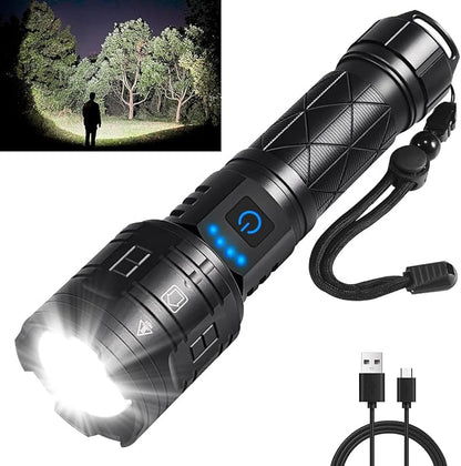 Rechargeable Flashlights High Lumens, Powerful Tactical Flashlights, 5 Modes LED Flashlight Adjustable, Brightest Flashlight Waterproof, Handheld Flash Light for Emergencies, Home, Camping, Hiking