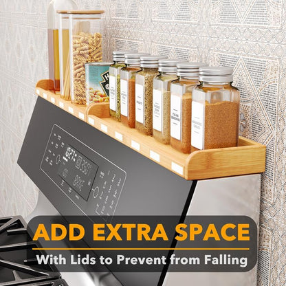 SpaceAid 30" Wide Kitchen Shelf Organizer for Stove, Magnetic Bamboo Spices Shelf for Home Stove Kitchen Storage Organization (Fit for Flat Top Only)