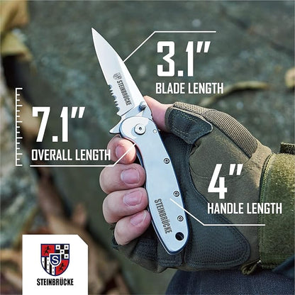 Pocket Knife for Men with Clip - Heavy Duty Folding Pocket Knives, 3.1" 14C28N Stainless Steel Titanium Coated Blade, Tactical EDC Knife for Camping Hunting Fishing