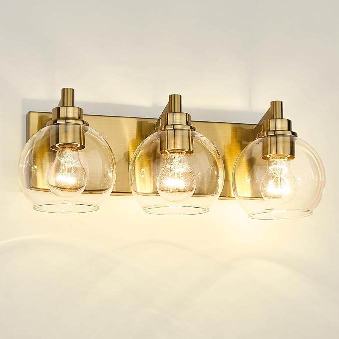METWET Bathroom Light Fixtures, 3-Light Brushed Gold Vanity Light, Modern Wall