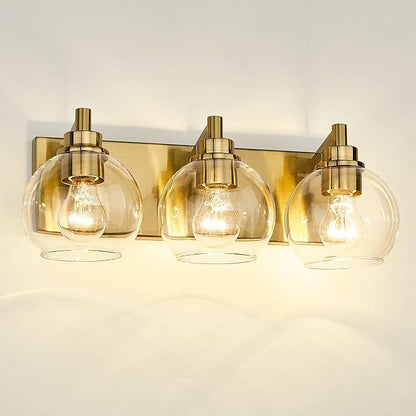 METWET Bathroom Light Fixtures, 3-Light Brushed Gold Vanity Light, Modern Wall