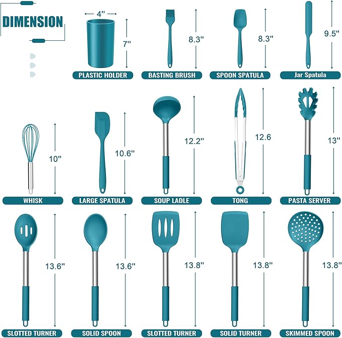 E-far 14 Pieces Silicone Cooking Utensils Set, Kitchen Utensils Set