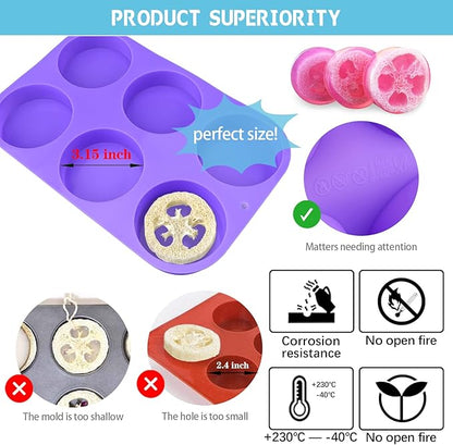Sakolla 4oz Round Silicone Soap Molds, 3.15'' Cylindrical Soap Molds for Loofah Soap Bath Bombs Steamer Lotion Bars, Set of 2