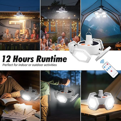 Solar Camping Light with Remote Control - Folding USB Rechargeable Lantern, 360°Lighting Waterproof Hanging Tent Light Outdoor Lamp for Camping, Hiking, Outage, Emergency, Hurricane (169 LEDs)