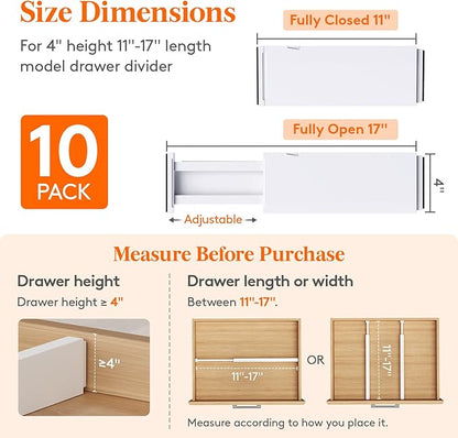 Lifewit 10 Pack 4" High Drawer Dividers 28-43.5cm/11-17" Adjustable Drawer