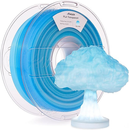 AMOLEN PLA 3D Printer Filament, Clear PLA Filament 1.75mm Transparent Blue White, with Light Transmission Feature, Compatible with Most FDM Printer, PLA Transparent, 1KG/2.2lb