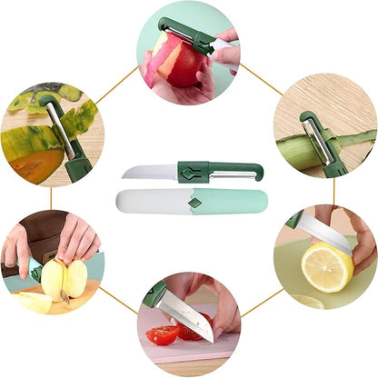 2 in 1 stainless steel Paring knife Peeler; fruit peeler; apple peeler; pear peeler, vegetable peeler, Kitchen Peeler (2, Green White)