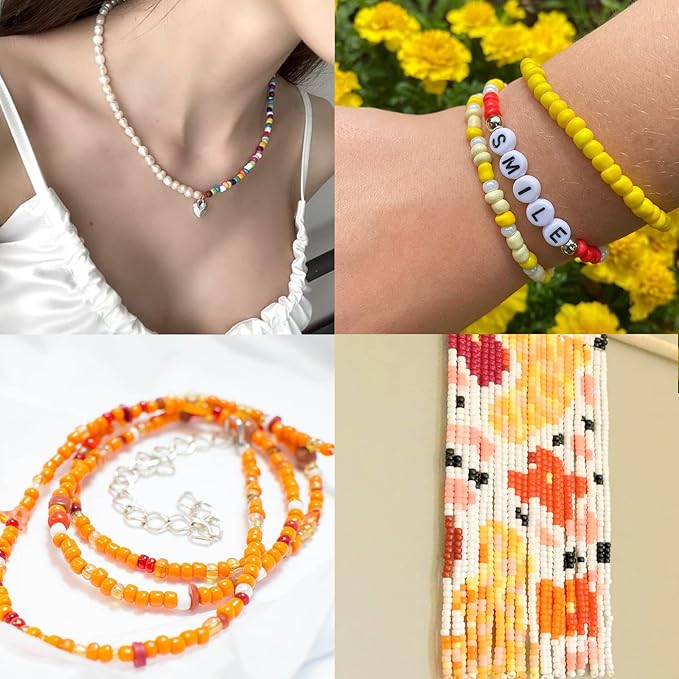 Glass Seed Beads for Bracelet Making Kit, 24 Colors 6/0 4mm Small Beads Multicolor Beading Beads with Container Box for Jewelry Making - Approx 6000pcs