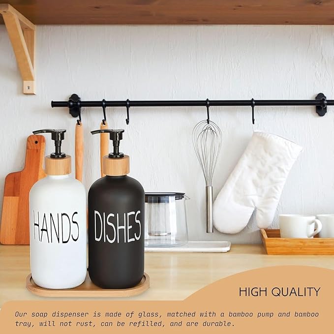 Glass Soap Dispenser Set, Hand Soap and Dish Soap Dispenser