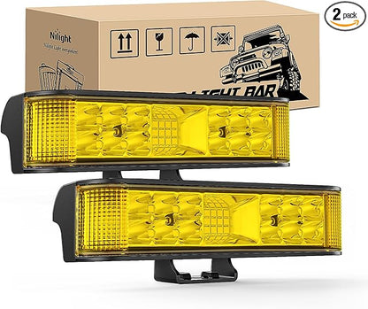 Nilight Side Shooter LED Pods Yellow 2Pcs 6.5 Inch 60W Flood Spot Beam Offroad Driving Fog Work Light Bar for Tractor Boat SUV ATV UTV 4WD Car Truck Motorcycle Dirt Bike Golf Cart 12V 24V