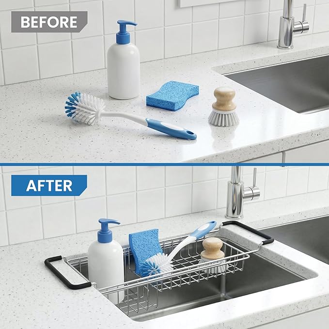 TreeLen Over The Kitchen Sink Caddy Sponge Holder Organizer Drying Rack
