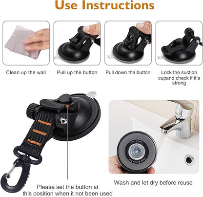 CONBOLA Suction Cups Hooks 4 Pieces Outdoor Car Camping Essentials Heavy Duty Upgraded Tie Down Suction Cup,Camper Accessories Strong Power for RV Boat Window Glass Camping Trap.(4 pcs,Orange)