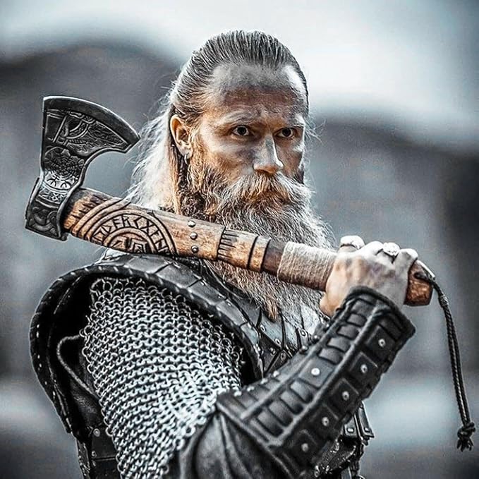 Hand Forged Viking Axe – Carbon Steel Blade with Ash Wood Handle and Leather Sheath, Camping, Hunting, Outdoor Hatchet Valhalla Ax, Medieval Axe, Authentic Norse Axe, Historical Gift for Men