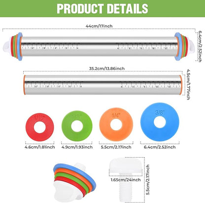 Rolling Pin with Adjustable Thickness Rings