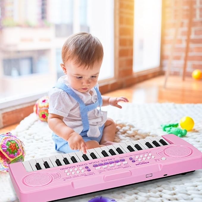 Raimy 37 Keys Keyboard Piano for Kids, Portable Keyboard Piano Early Learning Educational Electronic Musical Instrument Toys Gifts for 3 4 5 6 7 8 9 Year Old Boys and Girls (Pink)
