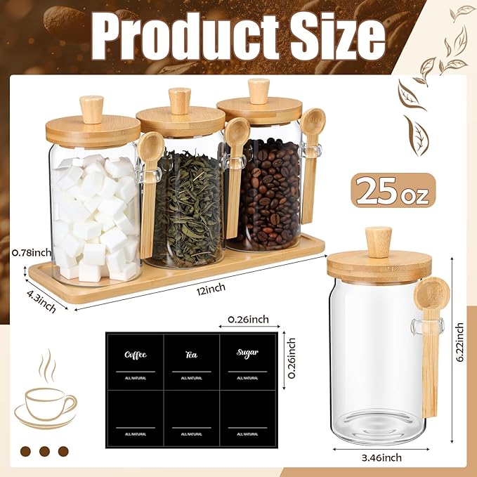 Suclain 3 Pcs Glass Coffee Container
