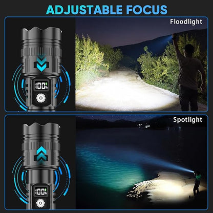 Flashlights High Lumens LED Rechargeable, 2000LM Poweful Tactical Flashlights, Super Bright Flash Light Waterproof with 5 Modes & LCD Display, COB Work Light for Camping Hiking Emergencies