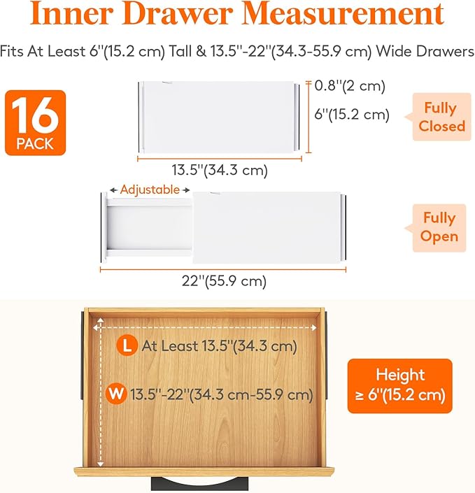 Lifewit 16 Pack 6" High Drawer Dividers 34-56cm/13.5-22" Adjustable Drawer
