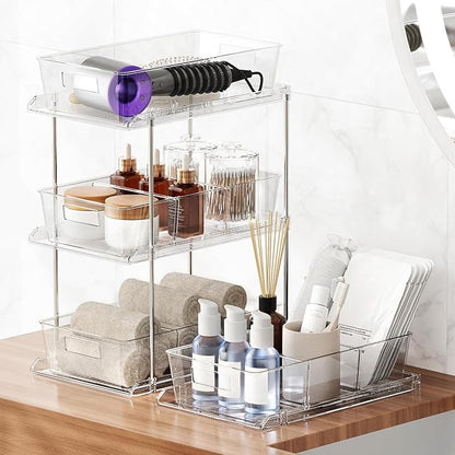 Fabspace 3-Pack Pull-Out Home Organizers, 2 Tier Clear Bathroom Organizer