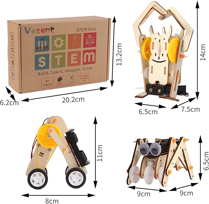 3-in-1 Robot Toys STEM Kits for Kids Ages 8-12 Build Wooden 3D Puzzle Robots Rope-Climbing, Roller & Walking Robot Model DIY Science Projects Crafts Gifts for Boys & Girls 6 7 8 9 10 Year Old