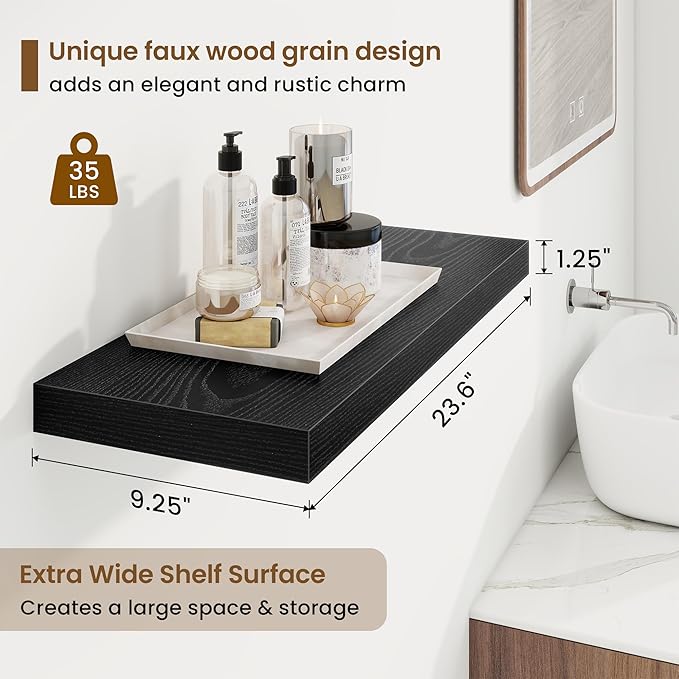 24in Floating Shelves for Wall, 2 Pack Long Wall Mounted Engineered Wood Shelves