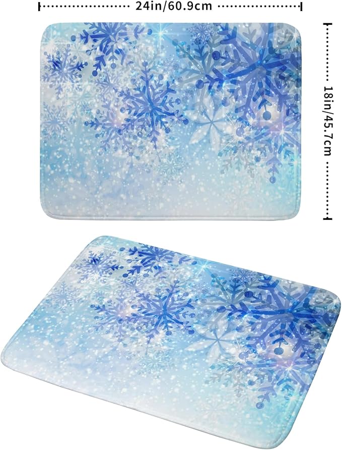 Giwawa 18"x24" Winter Blue Snowflakes Dish Drying Mat Christmas Snow Falling