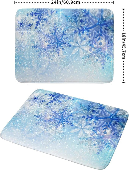 Giwawa 18"x24" Winter Blue Snowflakes Dish Drying Mat Christmas Snow Falling