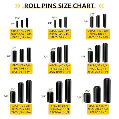 274Pcs Roll Pins Assortment, 65Mn Steel Black Roll Pins