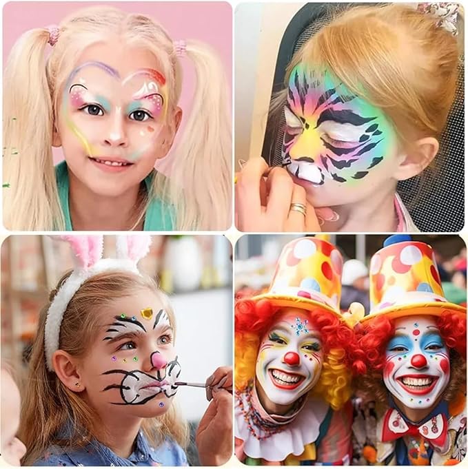 Face Painting Kit for Kids & Adults,18 Color+15 Color Non-toxic Water Activated Face Paint Palette,Halloween Makeup Kit.Ideal for Halloween,Carnival,Cosplay,Party,Arty Stage Makeup.