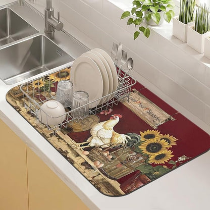 Kitchen Countertop Dish Drying Mat, Super Absorbent Coffee Bar Mat