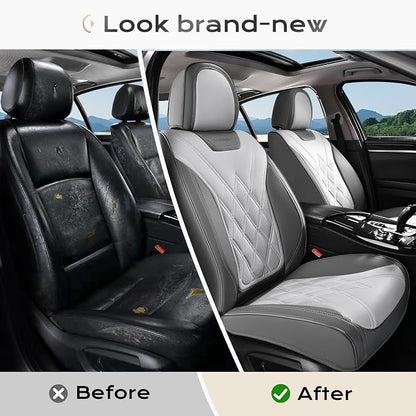 Coverado Car Seat Covers, Front Covers for Cars, Car Seat Cover Front Seats, Automotive Seat Cover, Waterproof, Leather Car Seat Cushion, Universal Interior Seat Protectors for Most Cars Light_Gray