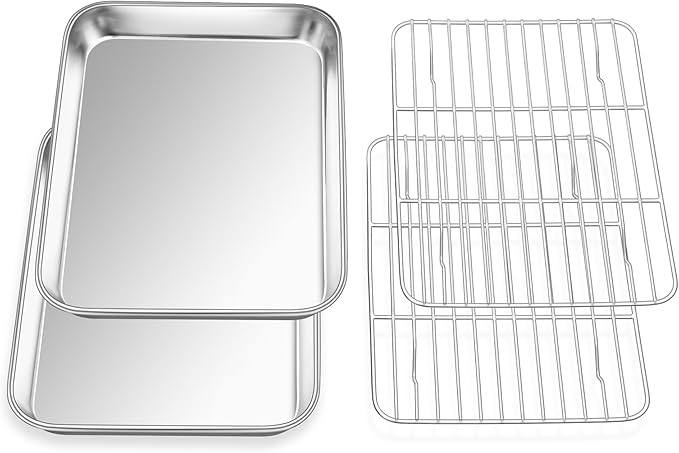E-far Small Baking Sheet with Wire Rack, Stainless Steel Cookie Sheets Trays &