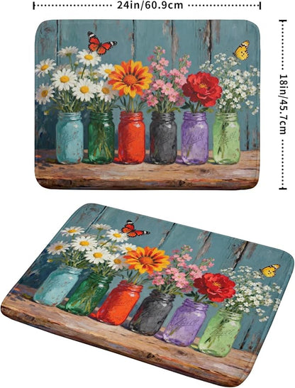 Dish Drying Mat for Kitchen Counter 18x24, Spring Summer Floral Decorative