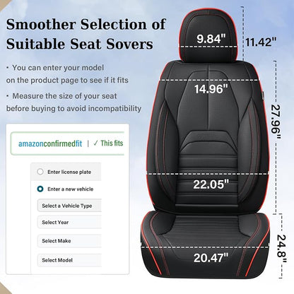 Coverado Car Seat Covers Full Set, Black Redline Seat Covers for Cars, Automotive Seat Covers, Waterproof Nappa Leather Front Seats and Back Car Seat Protector, Universal Fit for Most Cars SUV Trucks