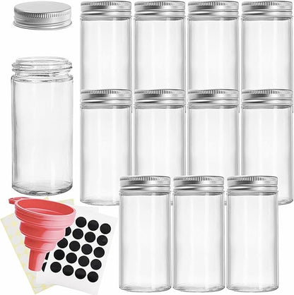 Tebery 12 Pack Round Spice Bottles 3oz Glass Spice Jars