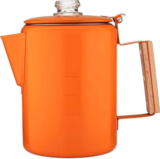 COLETTI Bozeman Camping Coffee Pot — Camping Coffee Makers, Coffee Percolator – America's Sleekest Percolator – NO Aluminum or Plastic (Orange)