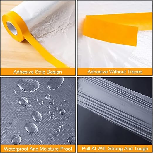 Tape and Drape, Pre-Taped Masking Film, 2 Rolls Automotive Best Tape and Drape Painters Paper, Paint Adhesive Protective Film Roll for Covering Skirting, Frames, Cars and Auto Body (59inchs x 65 feet)
