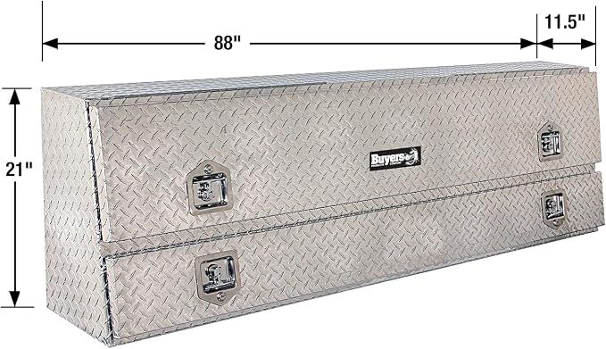 Buyers Products 1705650 Diamond Tread Aluminum Contractor Truck Tool Box – 2-Tier Storage, 88 x 21 x 13.2 in, Flip-Up Door with Gas Shocks, Weather-Resistant, No-Drill Install – Made in USA