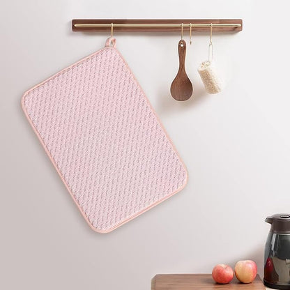 Pink Dish Drying Mats for Kitchen Counter, 2 Pack Dish Drying Mat Drying Pad