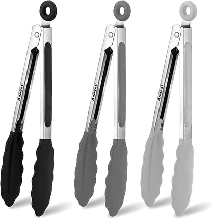 Anaeat 3 Pack 7" Mini Non-Stick Silicone Locking Tongs