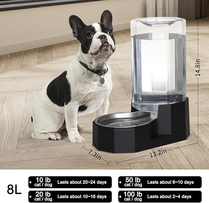 Sfozstra Large Dog Water Dispenser: 8L Large Capacity Gravity Water Feeder