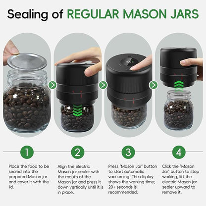 Mason Jar Vacuum Sealer Kit, Electric Sealer for Wide, Regular Mouth Mason Jars, Portable Vacuum Sealer for Jars, Birthday Gifts for Her, Gifts for Mom, Grandma
