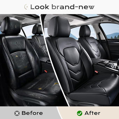 Coverado Front Seat Cover, 2 PCS Black Seat Cover for Cars, Leather Car Seat Cover, Waterproof Car Seat Protector, Automotive Seat Cover, Universal Car Seat Cushion Fit for Most Sedan SUV Truck